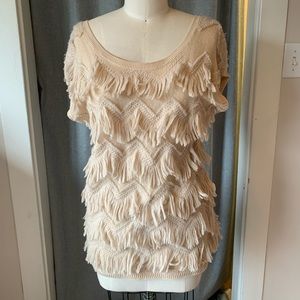 Anthropologie shirt sleeve fringe sweater
